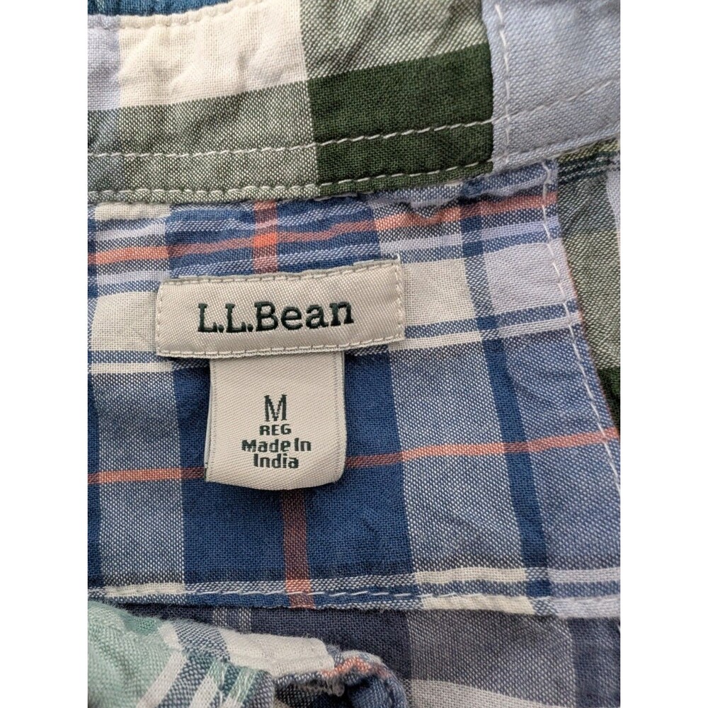 LL Bean Medium Madras Print Button Up Long Sleeve Patchwork Pattern Closet Pick - Picture 6 of 8